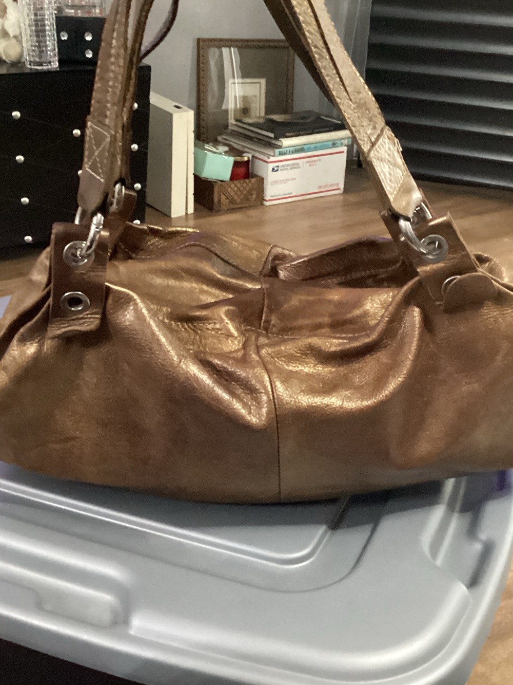 Vintage Vin Baker Large Bronze Metallic Leather Slouch Bag